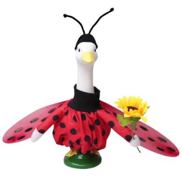 Imagem de RUIOMII Roupas de ganso para varanda de joaninha, roupas de ganso vermelhas fofas com girassóis e asas para decoração de arte de pátio externo de 43 cm e 58 cm