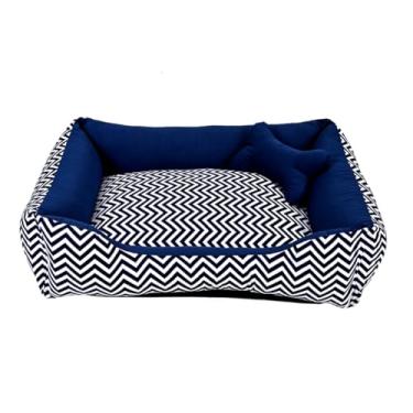 Imagem de Cama pet shop grande (G) caminha para cachorro gato fundo impermeável lavavel com zíper(Chevron marinho (G))