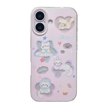 Imagem de FLIRACON Capa de telefone macia de pão de gato com glitter fofo de desenho animado compatível com capa para iPhone (rosa, para iPhone 14 Plus)