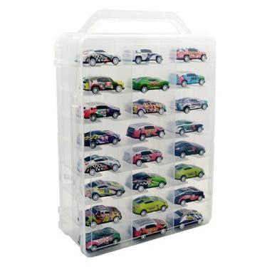 Imagem de Adevar Estojo de armazenamento de carro de brinquedo de dupla face em escala 1/64 compatível com Matchbox Car Hot Wheels, organizador transparente de 46 compartimentos para 48 carros de brinquedo