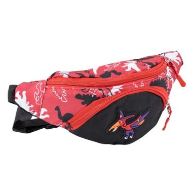 Imagem de Pochete para crianças, meninas e meninos, bolsa de cinto infantil com cinto ajustável para esportes, corrida, acampamento, viagem, festival, festa, 3 a 11 anos, Dinossauro vermelho de lona, 4.3 x 12.6