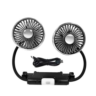 Imagem de Lskioer Ventilador de carro de cabeça dupla alimentado por USB, 3 velocidades ajustáveis 360° Ventilador de ar de resfriamento rotativo com 2 luzes LED para painel SUV RV Caminhão Sedan Home Office