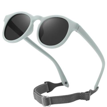 Imagem de DUCO Óculos de sol polarizados dobráveis para bebês com alça para recém-nascidos, meninas, meninos de 0 a 24 meses, redondo S8308, Armação azul, lente cinza, common