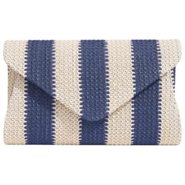 Imagem de Obosoyo Bolsa transversal de palha, bolsa de ombro de tecido para mulheres - Carteira envelope de praia de verão, Azul marino