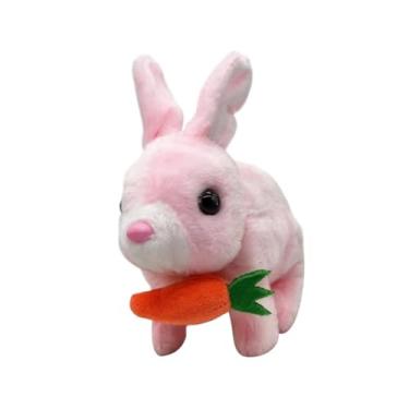 Imagem de Colaxi Animal de brinquedo de pluk de coelhinho elétrico, criativo e adorável de pelúcia interativa, brinquedo de realista, para meninos, Rosa