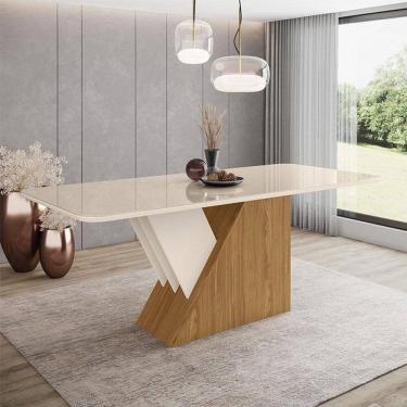 Imagem de Mesa de Jantar Epic 200 cm Ambiente Canto Arredondado com Vidro Nature Off White - Henn