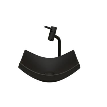 Imagem de Kit Cuba/Pia de Vidro + Torneira Link + Valvula Click Up inteligente Preto Fosco pra Banheiro Lavabo 35cm(Lotus)