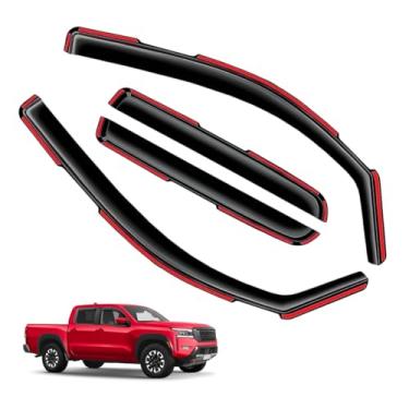 Imagem de Viseiras de janela de canal para proteção contra chuva para Nissan Frontier 2022-2025 Crew Cab (2022-2025) – defletores de ventilação de policarbonato fumê escuro com canal de 4 peças