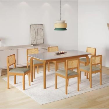Imagem de Mesa Alegra 6 Cadeiras Jade 1,60 Linho Cinza JCM - Cinamomo/Off