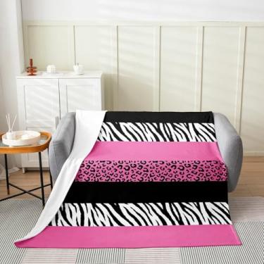 Imagem de Homewish Cobertor com estampa de leopardo rosa 127 x 152 cm, estampa de pele de animal selvagem, feminino, moderno, cobertor de lã para crianças, adolescentes e adultos, estampa de zebra, estilo