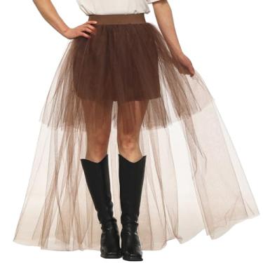 Imagem de UniqKaliber Saia feminina de tule alto e baixo, saia tubinha colorida para dança de balé, saia bufante para festa de casamento, marrom, GG-3GG