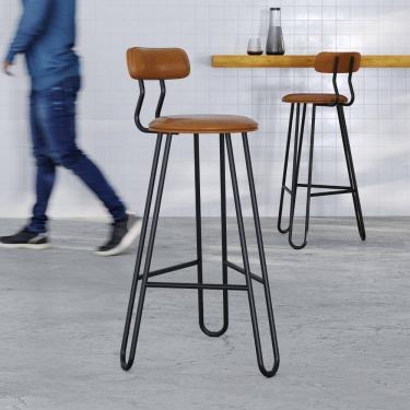 Imagem de Conjunto 4 Banquetas Alta Ginger Com Encosto Courino Caramelo