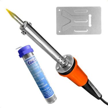 Imagem de Ferro Para Solda Elétrico 30w Ponta Fina 220v Com Estanho 1mm 22g Kit 
