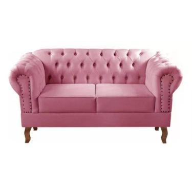 Imagem de Sofá Chesterfield 2 Lugares Dom Pedro Vintage Retrô Capitonê Suede Rosa