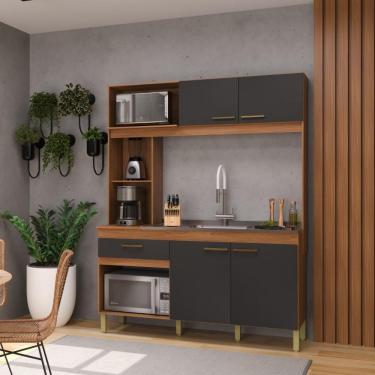 Imagem de Armário De Cozinha Compacta Fidelitá Xangai 160cm 4 Portas 1 Gaveta Sem Tampo E Fundo Freijó/chumbo