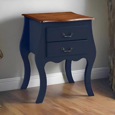 Imagem de Cômoda Bombê Média De Madeira Com 2 Gavetas - Azul Bic Com Tampo Imbuia Glazer