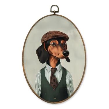 Imagem de LKETW Decoração de parede oval de dachshund vintage, Dachshund Weiner Dog Doxie, presentes para mulheres, decoração de pendurar em tela oval, presentes para amantes de mães de cães, decorações de