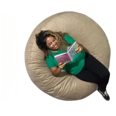 Imagem de Puff Redondo Gigante Cheio Suede Eventos Decoração Conforto (Bege)