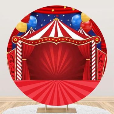 Imagem de Yeele 2,2 x 2,2 m, cenário redondo de carnaval de circo, listras vermelhas, balões de barraca de circo, palco, carnaval, noite, fotografia, fundo para recém-nascidos, chá de bebê, crianças, decoração