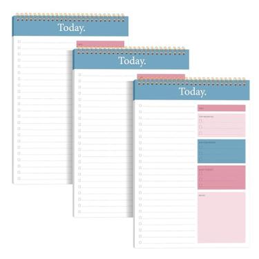 Imagem de KMQOY Bloco de notas para fazer – Pacote com 3 blocos para planejamento diário sem data, 52 folhas, espiral para agenda, papel grosso premium, 16,5 x 25 cm, para trabalho e organização pessoal