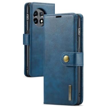 Imagem de FWYANZH Capa carteira para Oneplus 13, capa de couro destacável com flip magnético, proteção total, capa de telefone retrô, azul, 13