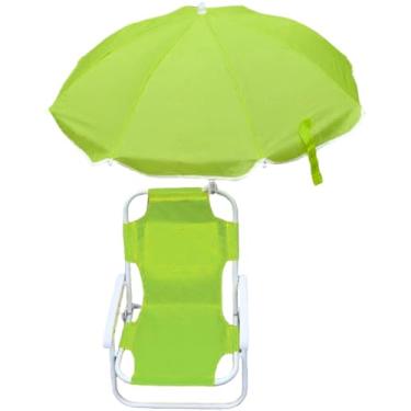 Imagem de Cadeira de praia infantil com guarda-chuva, cadeira de praia dobrável e removível com dossel, assento externo leve e resistente para acampamento, viagem, gramado, verde, crianças com guarda-chuva