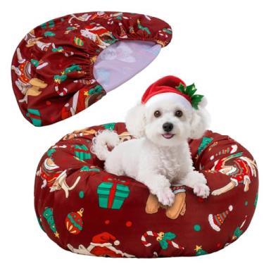 Imagem de Hoopttay Capa de cama de cachorro 127 x 71 cm, protetor de colchão lavável para animais de estimação com forro antiderrapante para grandes caixas, sofás e canis (Natal DR, 76 x 76 x 24 cm)