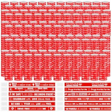 Imagem de Fuyoooo 2400 pulseiras sem drogas a granel 12 pulseiras de fita vermelha estilo pulseiras de fita vermelha design à prova de adulteração fita vermelha suprimentos de conscientização semana fita