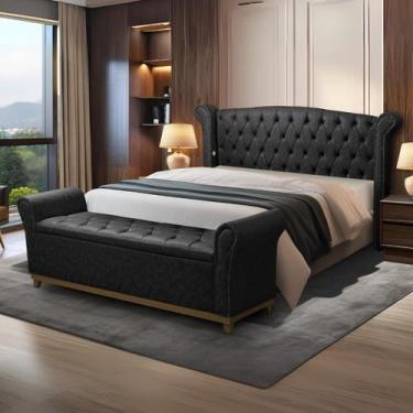 Imagem de Kit Baú e Cabeceira de Madeira material sintético Grécia Queen - D'Jul