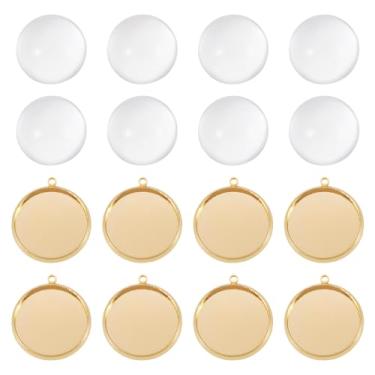 Imagem de Craftdady Bandejas pendentes de bisel em branco de 16 mm conjunto de 16 bandejas douradas planas redondas com pingentes de bisel em branco transparentes cabochão de vidro para buquê de casamento
