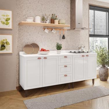 Imagem de Cozinha Pérola Com Tampo 2 Peças Balcão 2 Gavetas 3 Portas E Balcão 2 Portas Yescasa Branco
