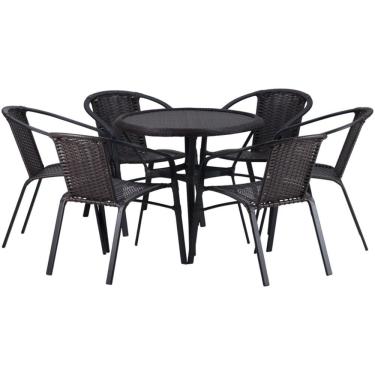 Imagem de 6 Cadeiras E Mesa Floripa Tampo Tramado Alumínio Trama Pedra Ferro