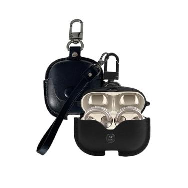 Imagem de Capa para Moto Buds Loop Earbuds 2025, capa protetora de couro à prova de choque com mosquetão e cordão para fones de ouvido Motorola (preto)