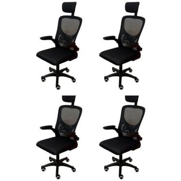 Imagem de Kit 4 Cadeiras Escritório Presidente Tela Mesh Bogotá Preta