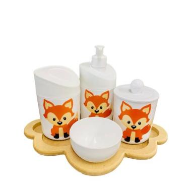 Imagem de Kit Higiene Bebê Raposinha Baby c/bandeja nuvem crua - Dóia Kids, Bran