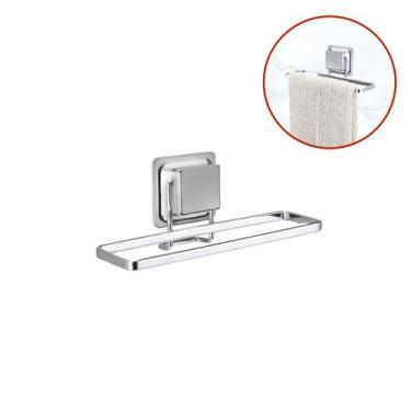 Imagem de Suporte Porta Toalha Rosto Para Parede Com Ventosa Aço Luxo Sem Furos 