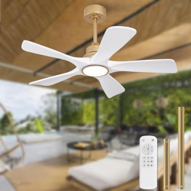 Imagem de Ventoinhas de teto em ouro branco de 106 cm com luzes e controle remoto, ventilador de teto externo de 5 madeira de madeira com luz ventiladores de teto externos para pátios, ventilador de teto de