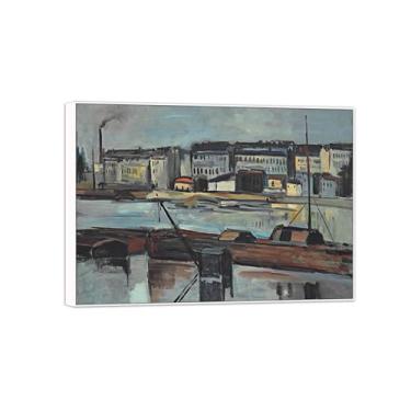 Imagem de BMZFYBS Pôster e impressões de arte famosa da paisagem - decoração de parede em tela - Fábricas e Rio - Pintura com moldura branca para casa 70 x 100 cm 27 x 39 pol