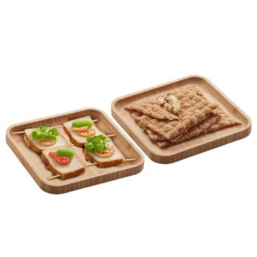 Imagem de LYOR - Conjunto 2 Bandejas de Bambu Square 17cm x 17cm x 1,5cm - Ideal para Servir Aperitivos e Petiscos - Decoração - Organização de Ingredientes - Sobremesas