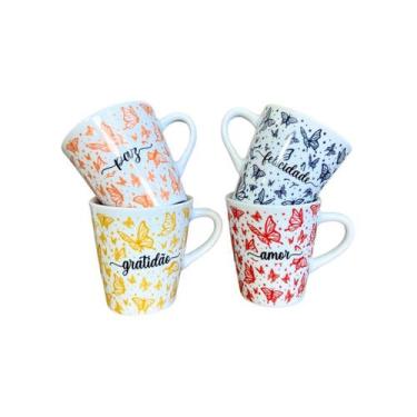 Imagem de Conjunto 4 Xícaras Porcelana Borboleta Coloridas 120 ml - Porcelana AM