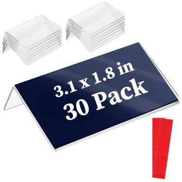 Imagem de Pacote com 30 suportes de etiquetas rígidos de acrílico para prateleiras de livros de biblioteca de escritório escolar, etiquetas de prateleiras, etiquetas de prateleira com pontos adesivos, suporte