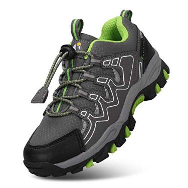 Imagem de Tênis de corrida UOVO para meninos e meninos, tênis de caminhada à prova d'água, tênis de caminhada infantil atlético para atividades ao ar livre, antiderrapante (meninos/grandes), Gray/Green, 10 Little Kid