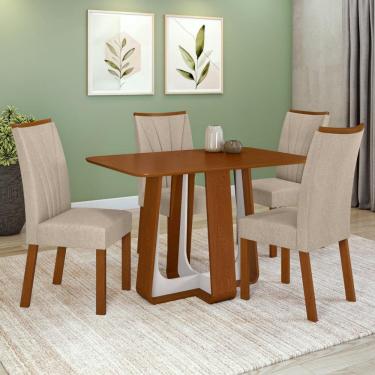 Imagem de Conjunto Sala de Jantar Mesa Easy Pop 120x80cm Tampo MDF com 4 Cadeiras Confort  Linho Rinzai Bege Frassino/Off White