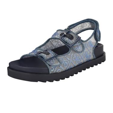 Imagem de GUESS Sandália feminina Frella, Logotipo de malha jeans azul médio 421, 34