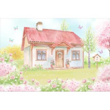 Imagem de Painel de Lona Casa Jardim Flores Borboletas Casinha de Passarinho Aqu