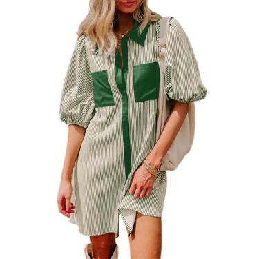 Imagem de Vestido Alvaq Spring para mulheres com botões listrado verde
