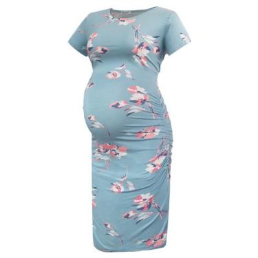 Imagem de Vestido de maternidade Smallshow franzido de manga curta em rayon