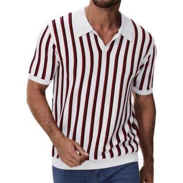 Imagem de Camisa polo de malha iWoo casual de manga curta listrada para homens
