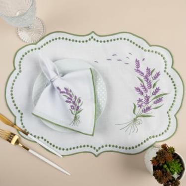 Imagem de Kit Jogo Americano Sousplat Bordado Suplat de Mesa Posta Redondo/Retangular e Guardanapos (Lavanda, Mesa 6 Lugares (12 Peças))