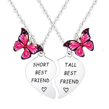 Imagem de SSWPQOS 2 peças, colar com pingente de coração combinando para melhor amiga, presentes engraçados, presentes de amizade para mulheres, presentes para irmãs, presentes de borboleta, pingentes de